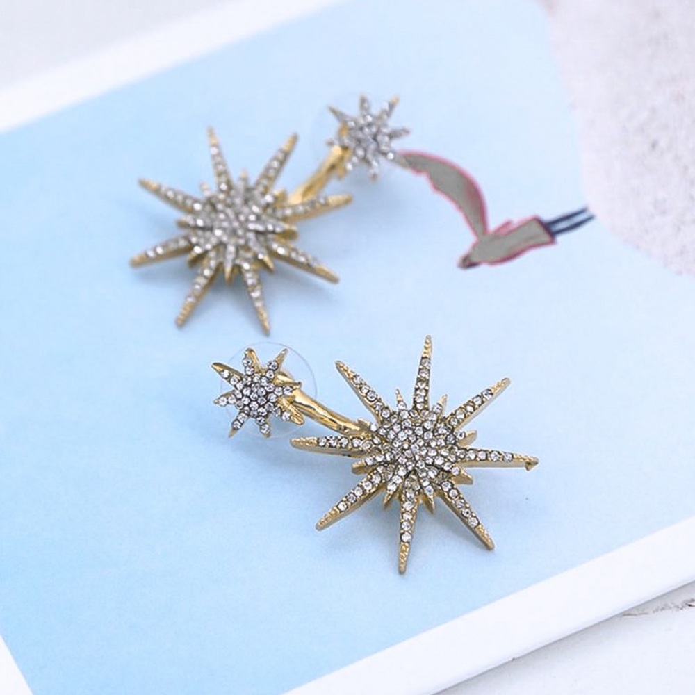Gold Crystal Starburst Jacket Prom Bridal Earrings - Picture 5 of 7